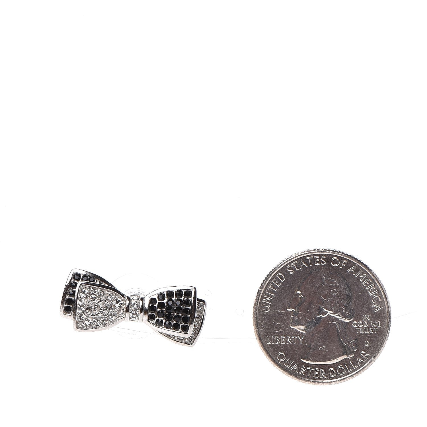 Chanel Crystal CC Bow Earrings Black Silver 2 of 5