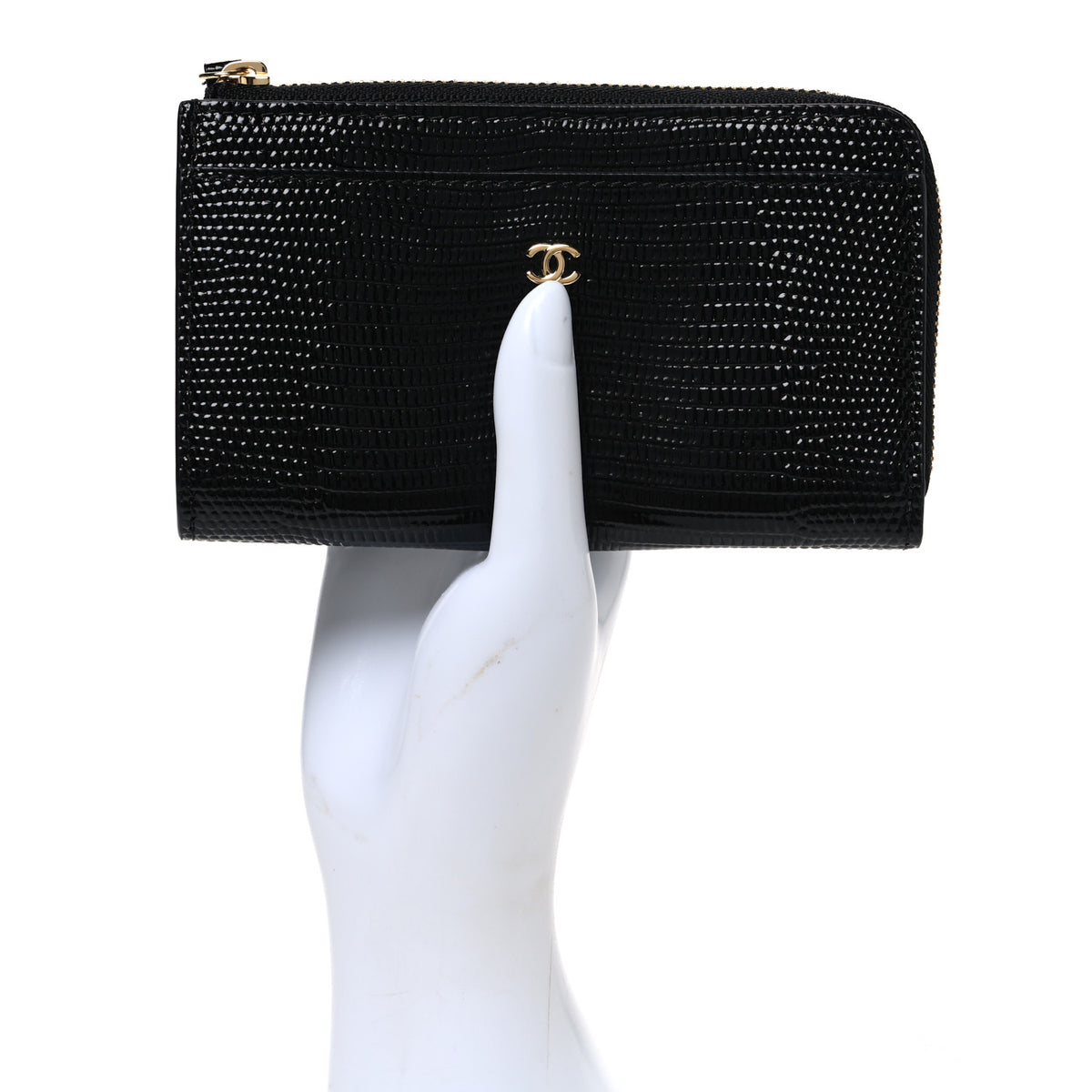 Lizard Embossed Long Zipped Wallet Black