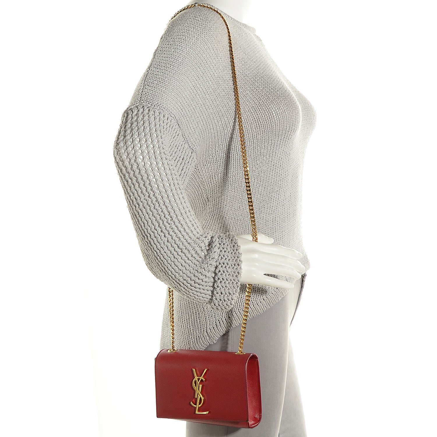 Saint Laurent Grain De Poudre Small Classic Monogram Satchel Red 2 of 9