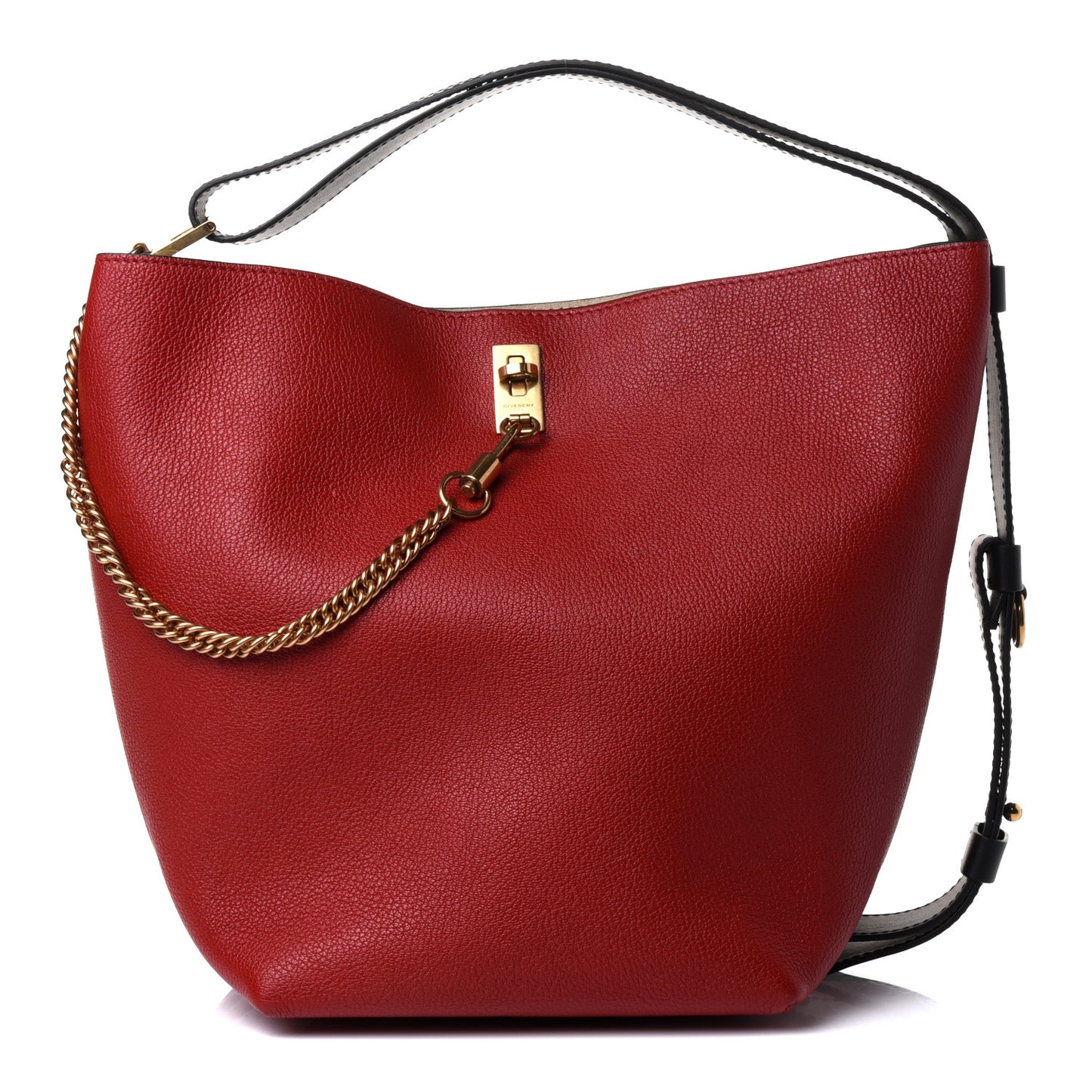 Grained Calfskin GV Bucket Bag Bright Red