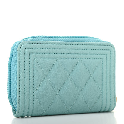 Chanel Caviar Quilted Boy Zip Around Coin Purse Wallet Light Blue 3 of 9
