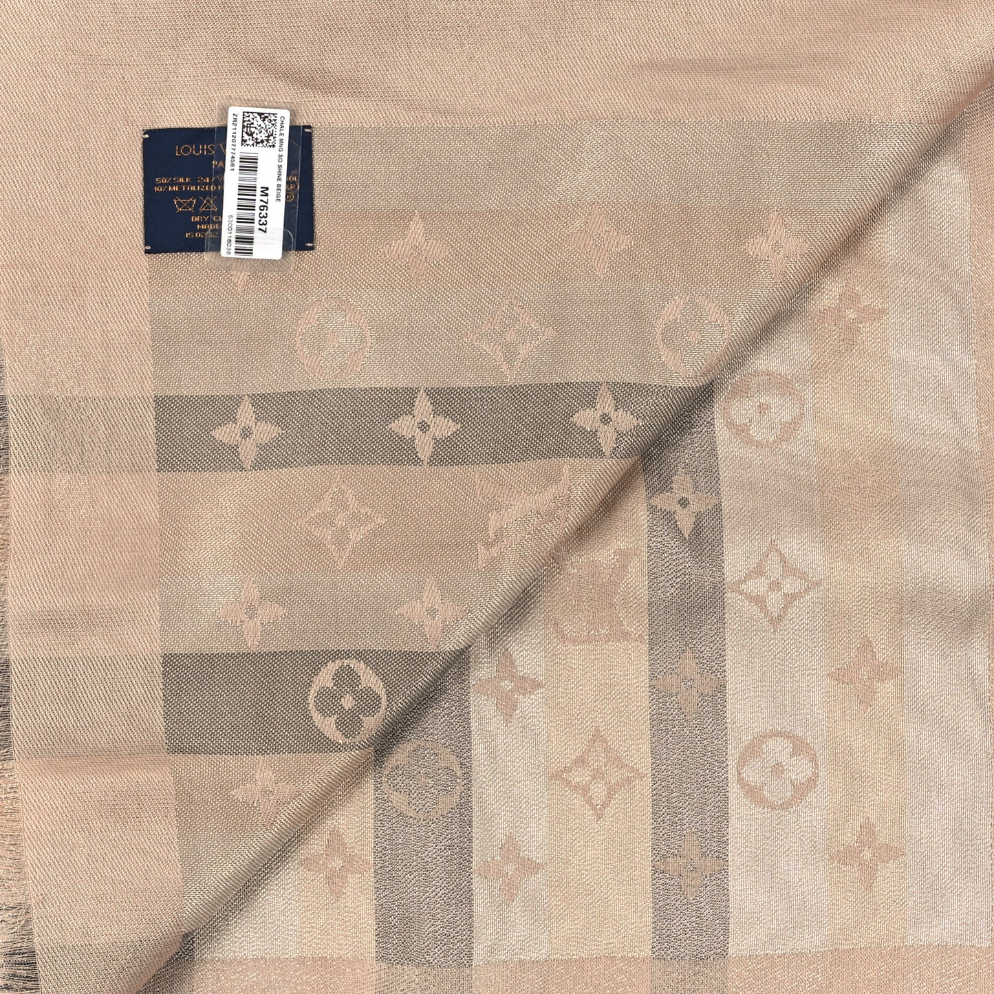 Silk Lurex Wool So Shine Monogram Shawl Beige
