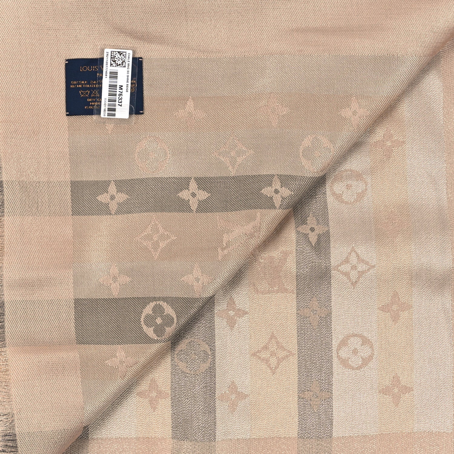 Louis Vuitton Silk Lurex Wool So Shine Monogram Shawl Beige 3 of 3