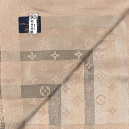 Louis Vuitton Silk Lurex Wool So Shine Monogram Shawl Beige 3 of 3