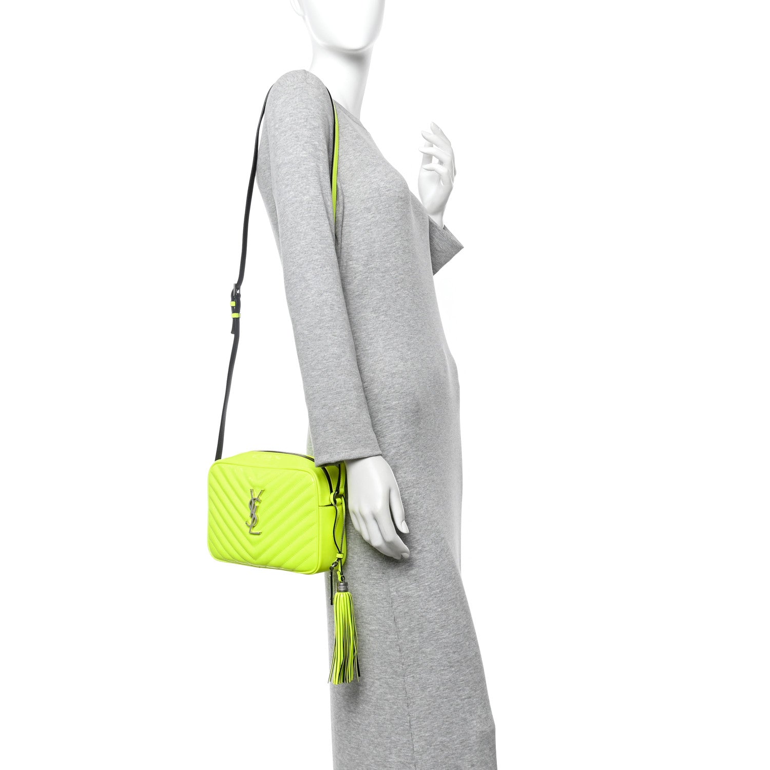 Saint Laurent Patent Calfskin Matelasse Monogram Lou Camera Bag Neon Yellow 2 of 10