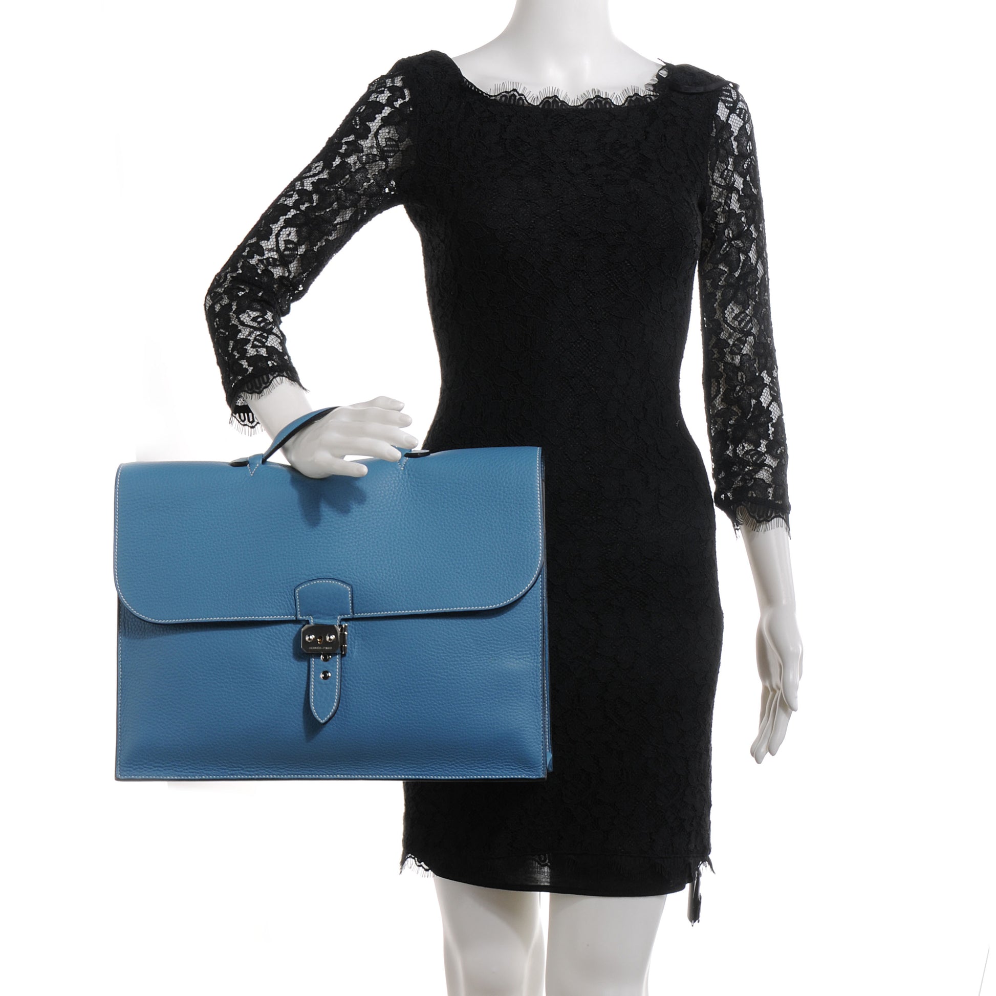 Hermes Taurillon Clemence Sac a Depeche 41 Briefcase Blue Jean 2 of 8