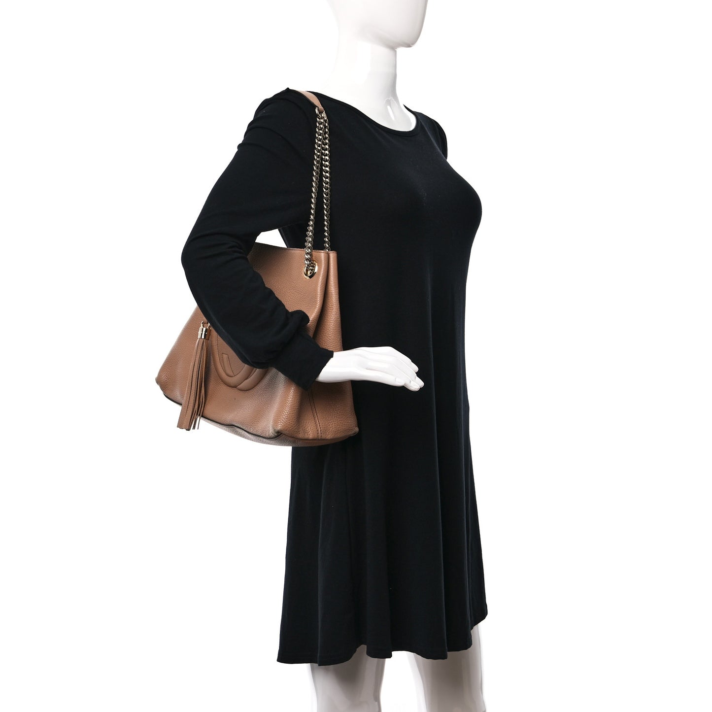 Pebbled Calfskin Medium Soho Chain Shoulder Bag Camelia