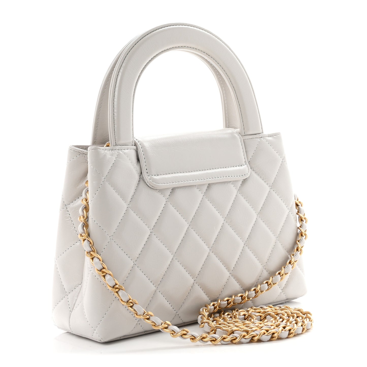 Shiny Aged Calfskin Quilted Nano Kelly Shopper Light Grey