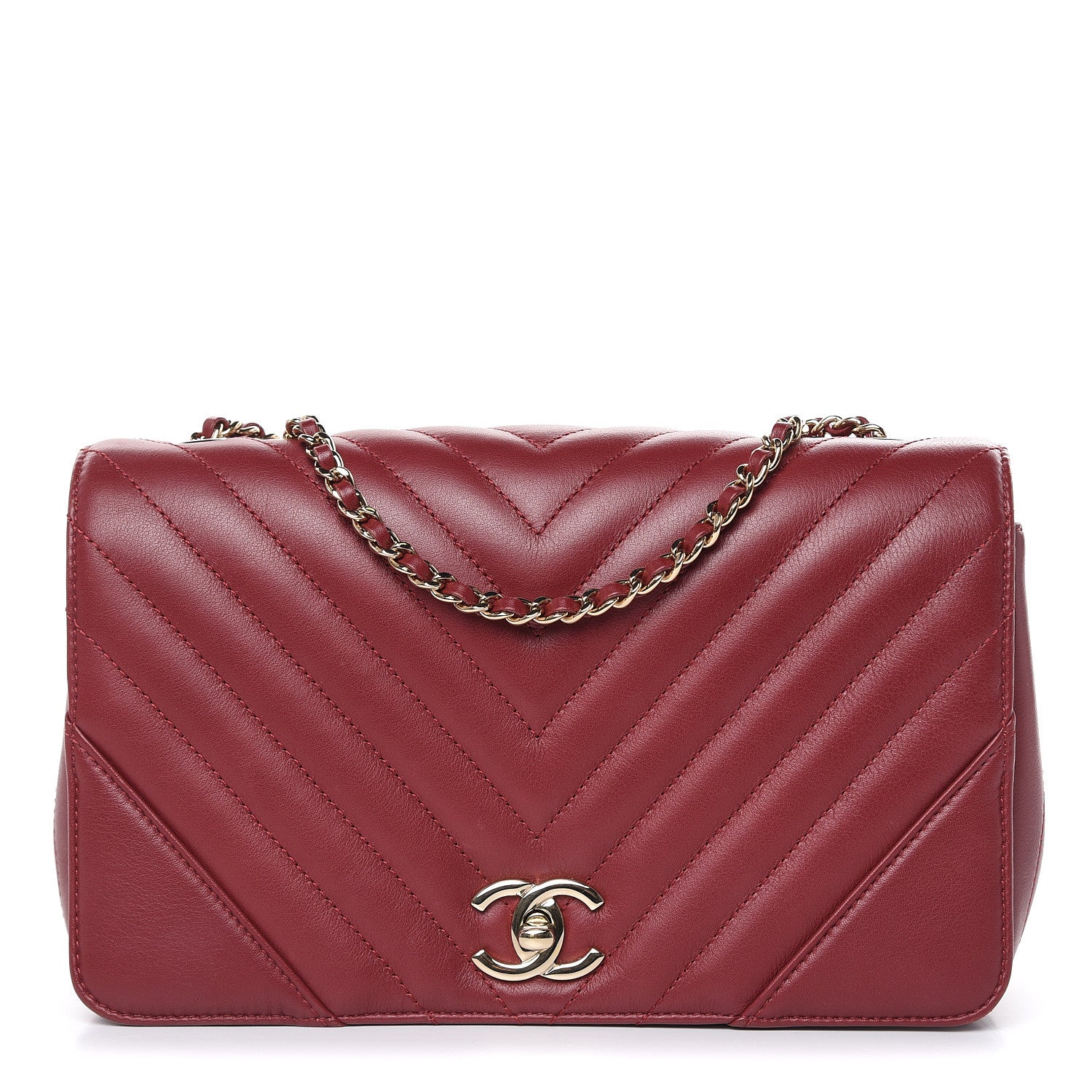 Chanel Calfskin Chevron Quilted Statement Flap Burgundy 1 of 12