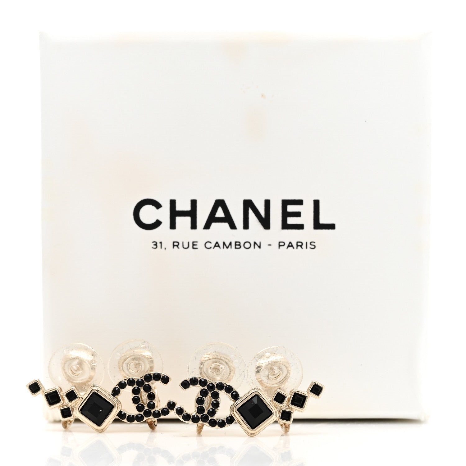 Chanel Metal Crystal Enamel CC Clip On Earrings Black 5 of 5