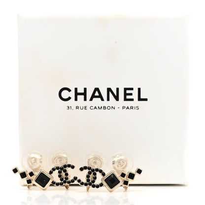 Chanel Metal Crystal Enamel CC Clip On Earrings Black 5 of 5