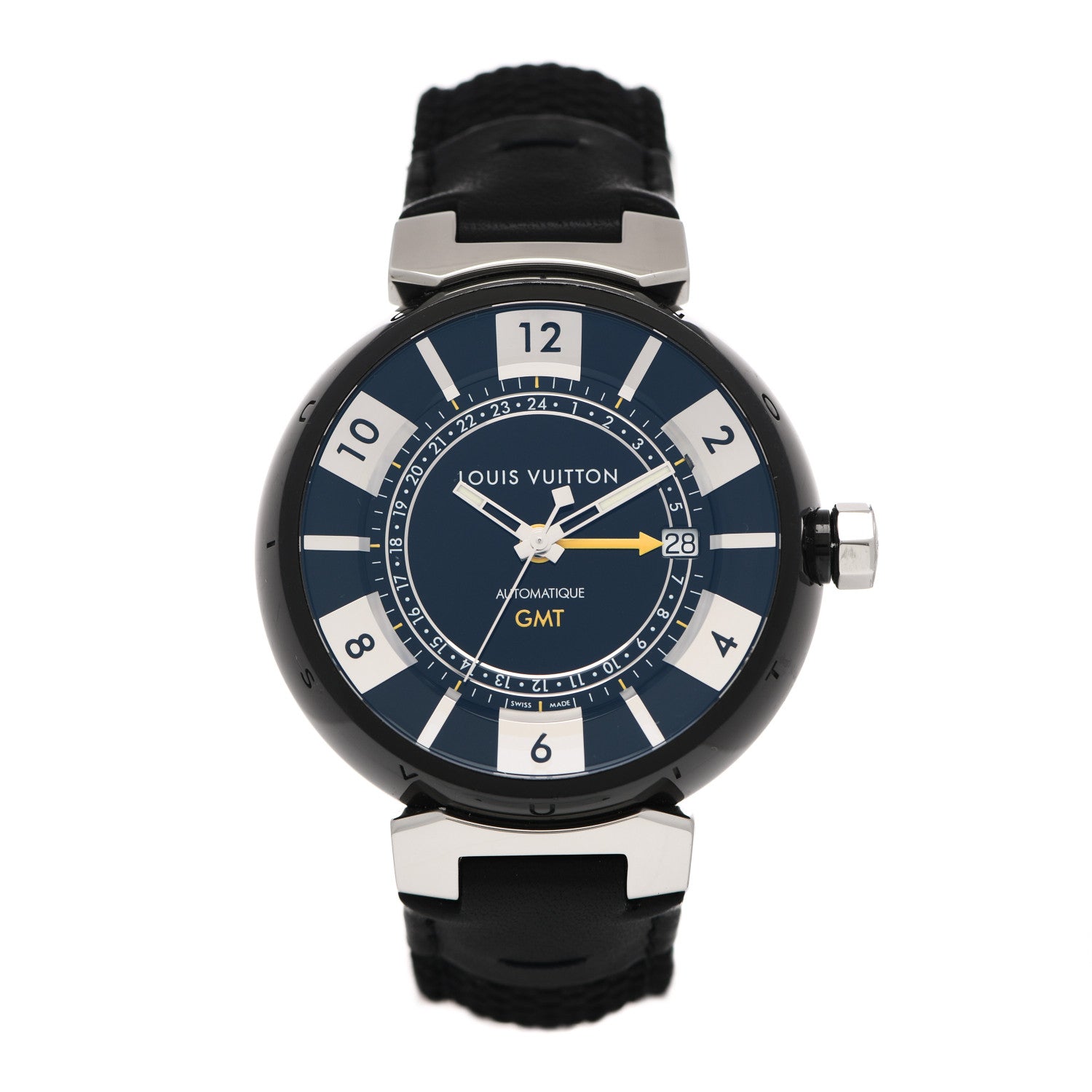 Louis Vuitton Stainless Steel Calfskin 41mm Tambour GMT Automatic Watch Black 1 of 6
