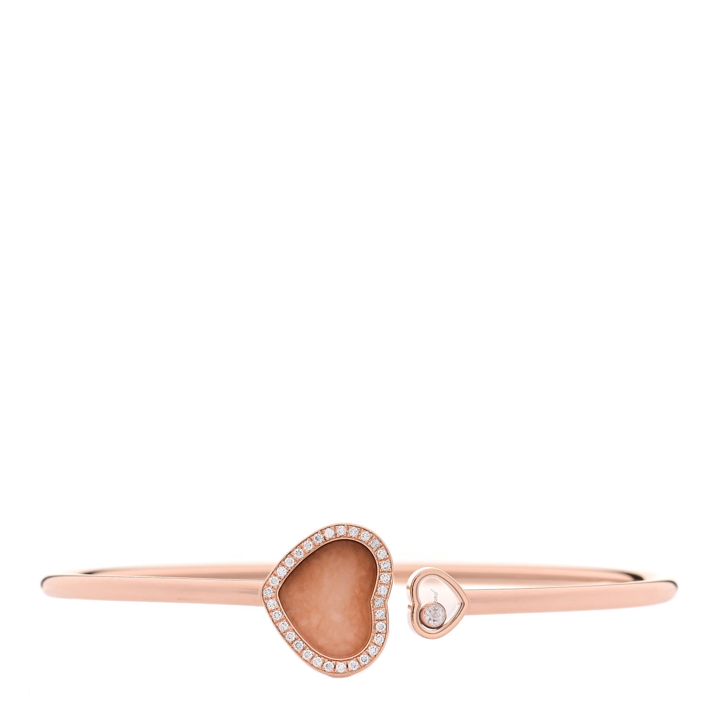 18K Rose Gold Diamond Pink Opal Happy Hearts Bangle Bracelet
