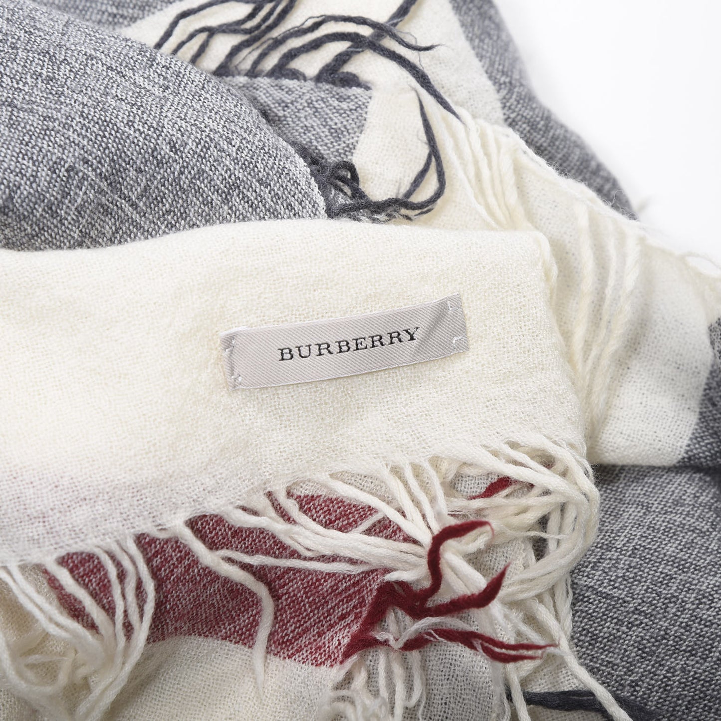 Wool Silk Gauze Giant Check Lightweight Scarf Stone