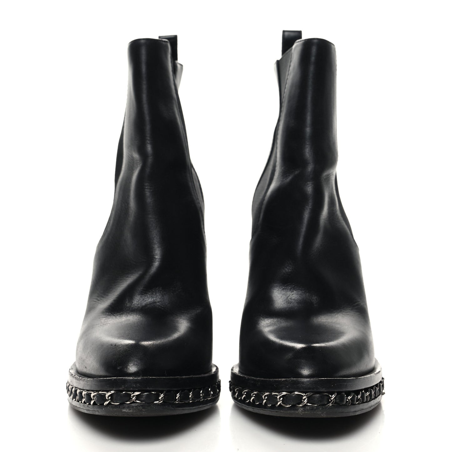Calfskin Chain Around Elastic Boots 38 Black