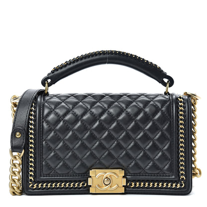 Chanel Calfskin Quilted Medium Boy Top Handle Flap Black 1 of 15