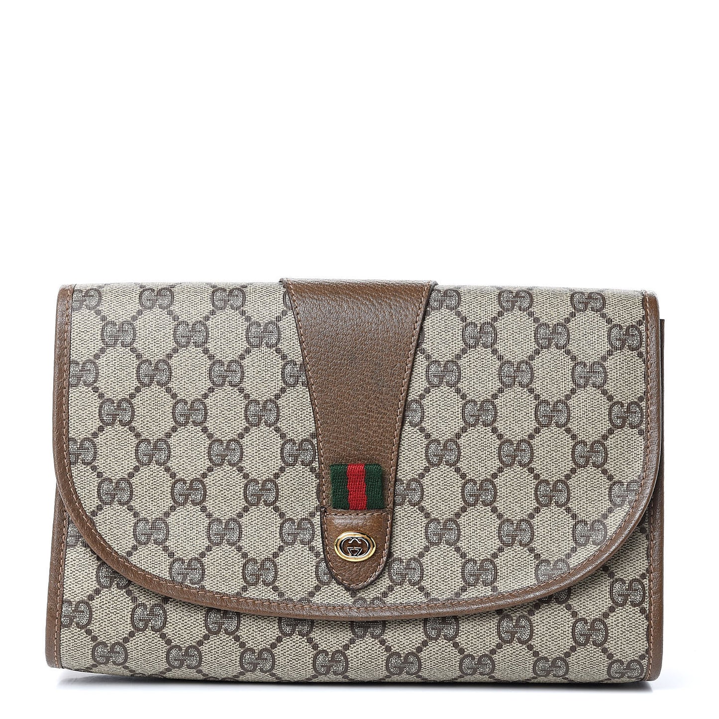 Coated Canvas Monogram Web Clutch Brown