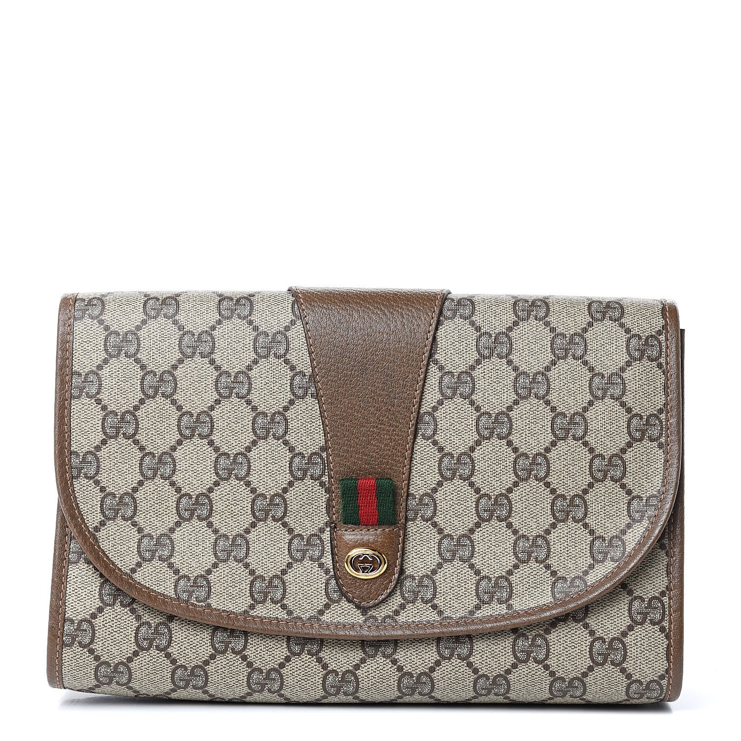 Gucci Coated Canvas Monogram Web Clutch Brown 1 of 9