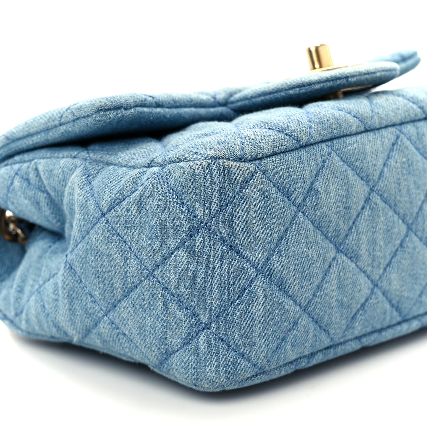 Denim Quilted Mini Pearl Crush Flap Blue