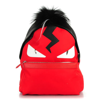 Fendi Nylon Vitello Elite Flamingo Fox Goat Fur Lightning Monster Eyes Backpack Rosso Black 1 of 9