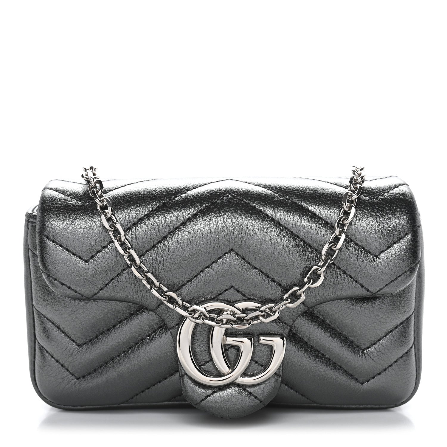 Gucci Metallic Lambskin Matelasse Mini GG Marmont Shoulder Bag Piombo 1 of 10