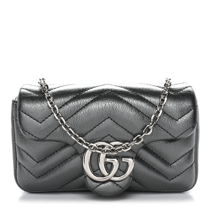 Gucci Metallic Lambskin Matelasse Mini GG Marmont Shoulder Bag Piombo 1 of 10