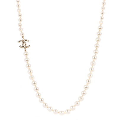 Chanel Graduated Pearl Crystal CC Long Necklace Black Gold 1 of 6