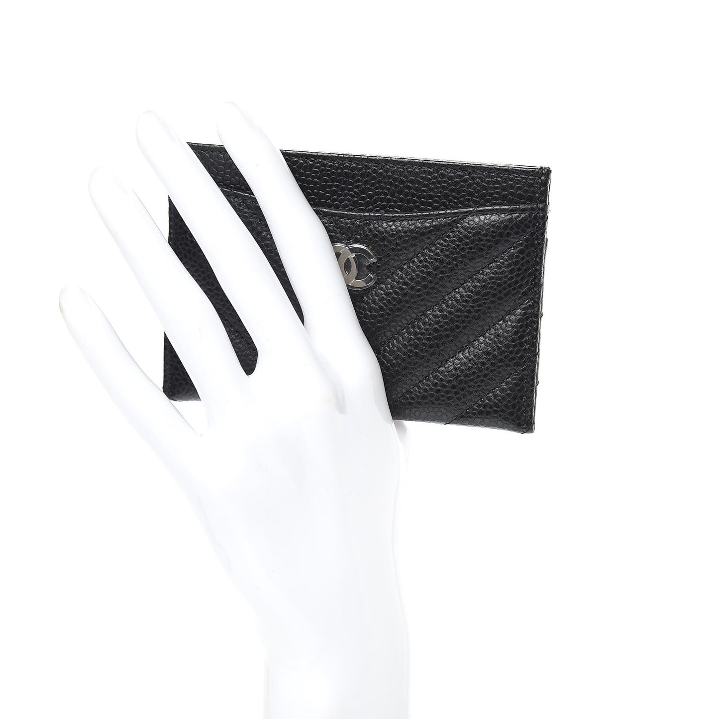 Caviar Chevron Quilted Card Holder Black