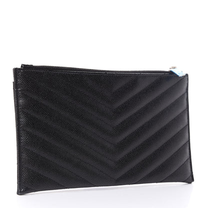 Saint Laurent Grain De Poudre Chevron Monogram Bill Pouch Black 3 of 8