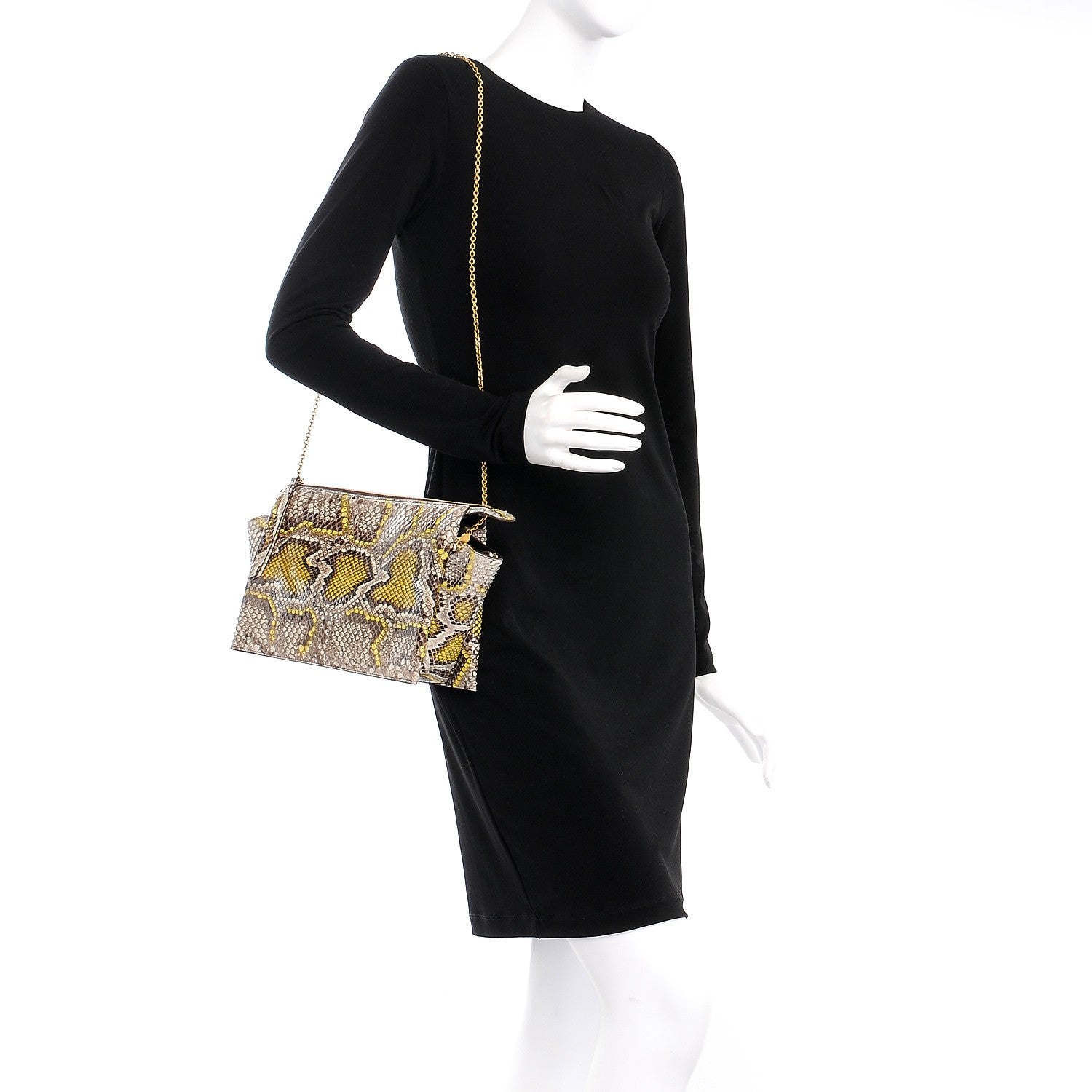 Celine Python Painted Tri-Fold Clutch on Chain Yellow 2 of 6