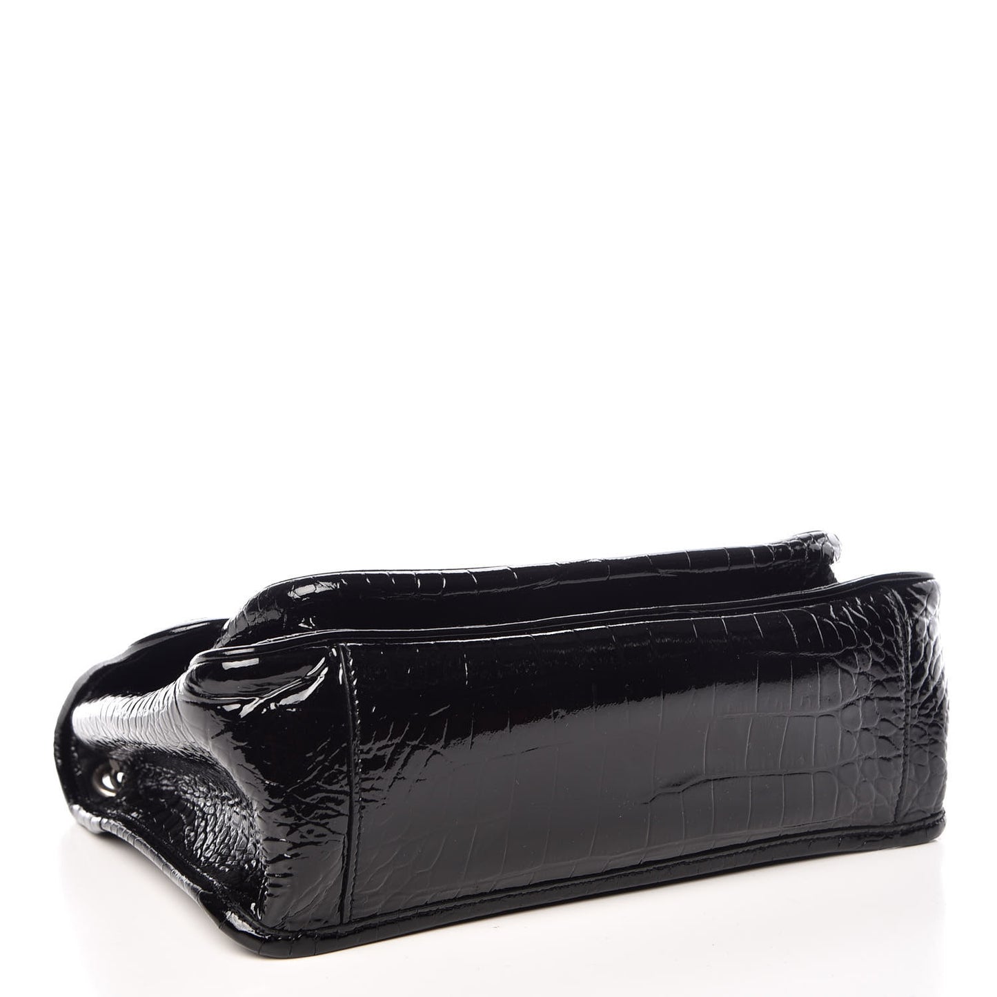 Patent Crocodile Embossed Lambskin Monogram Medium Niki Chain Satchel Black