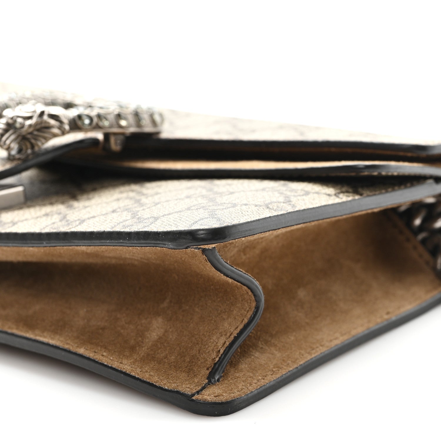 Gucci GG Supreme Monogram Suede Crystal Small Dionysus Shoulder Bag Beige Ebony Taupe 10 of 11