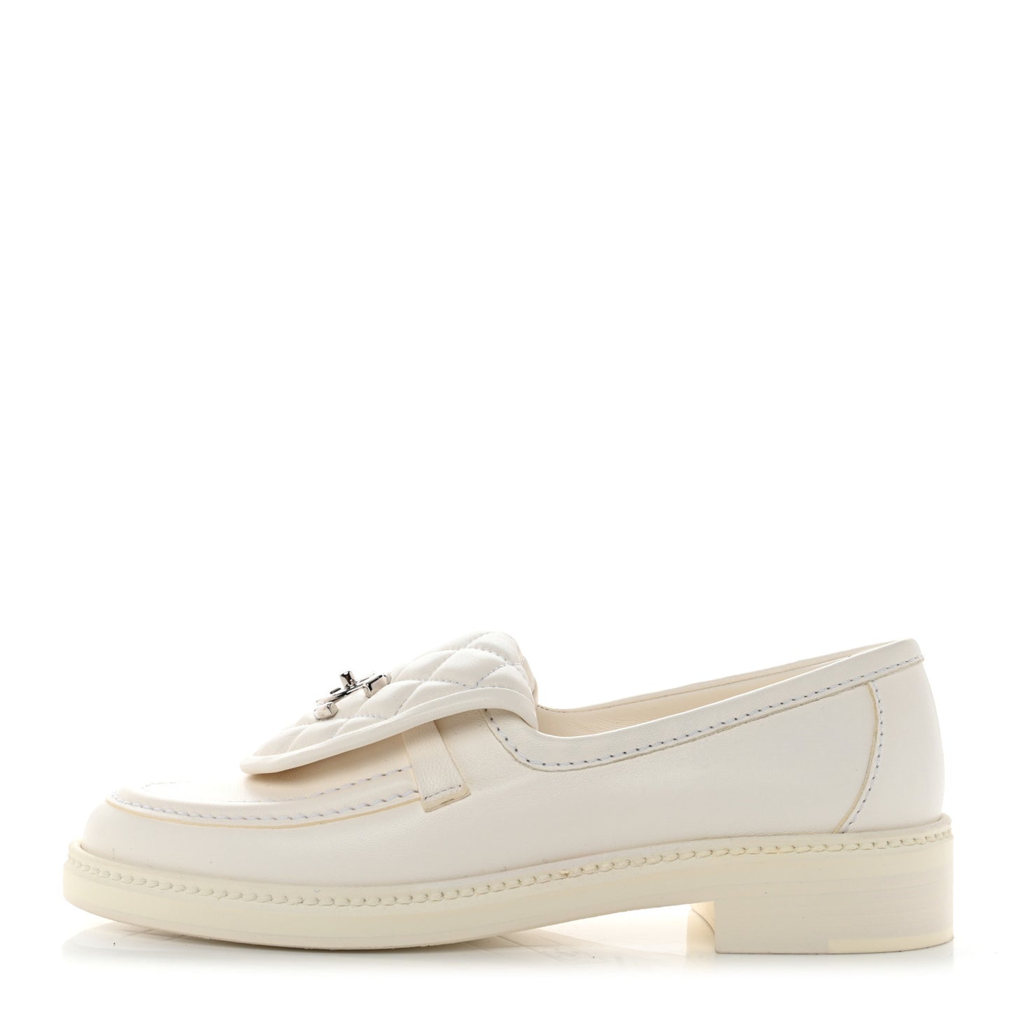 Lambskin Quilted CC Turnlock Loafers 37.5 White