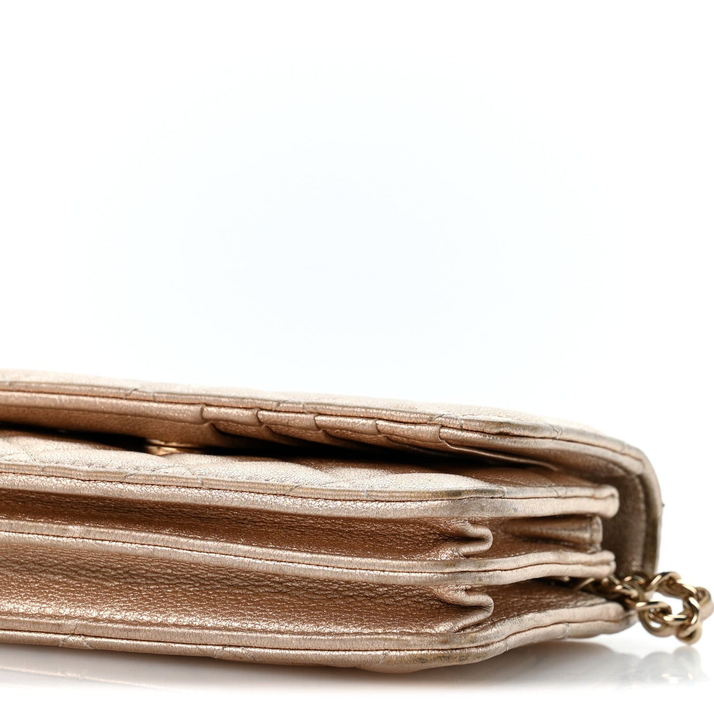 Metallic Lambskin Quilted Mini Wallet On Chain WOC Gold