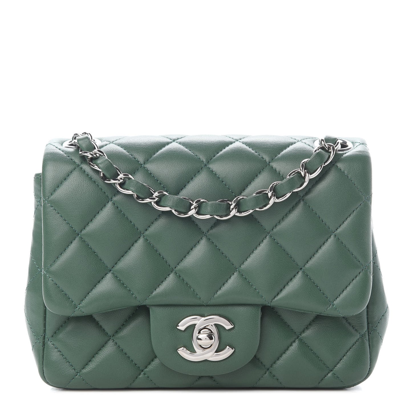 Lambskin Quilted Mini Square Flap Green