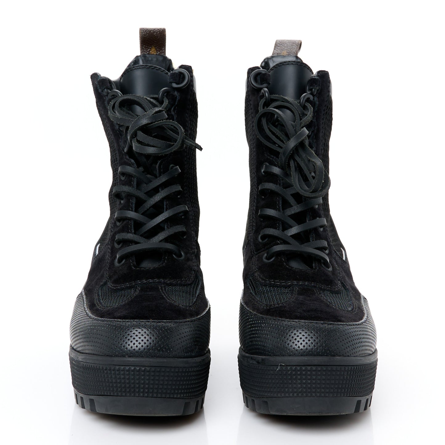 Suede Calfskin Mesh Logo Laureate Platform Desert Boots 37 Black
