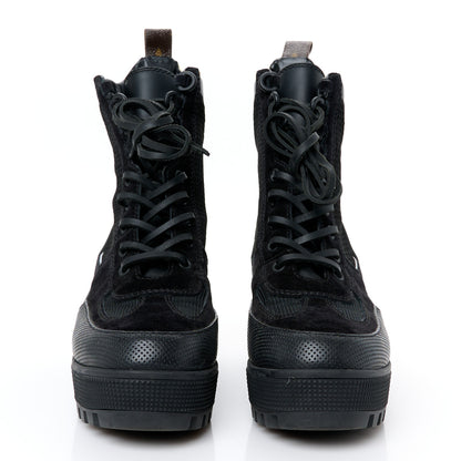 Louis Vuitton Suede Calfskin Mesh Logo Laureate Platform Desert Boots 37 Black 3 of 9