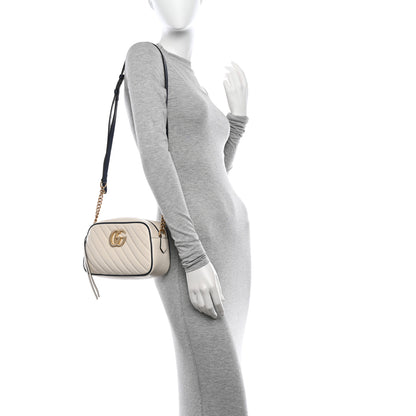Gucci Vintage Effect Calfskin Matelasse Diagonal Small Torchon GG Marmont Chain Shoulder Bag Mystic White Blue Agata 2 of 12
