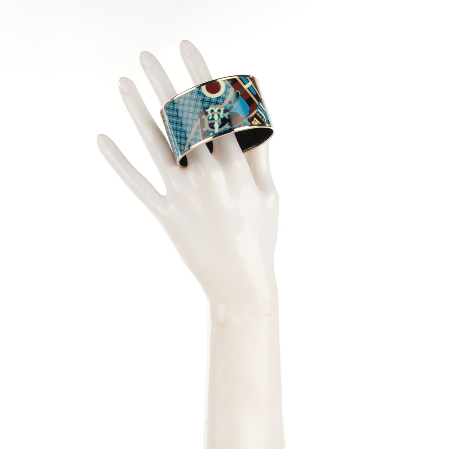 Hermes Enamel Printed Extra Wide Pour Sartir Bracelet 65 Bleu Marron 2 of 6