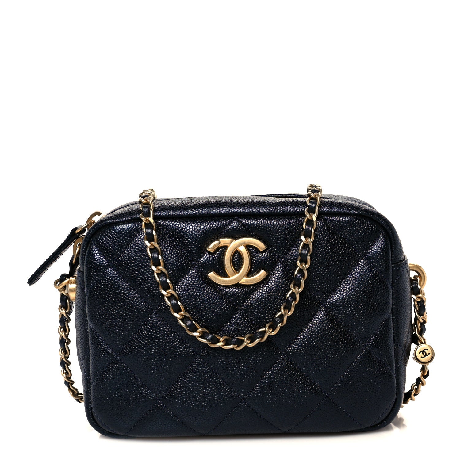 Chanel Shiny Caviar Quilted Chain Melody Camera Bag Dark Blue 1 of 10