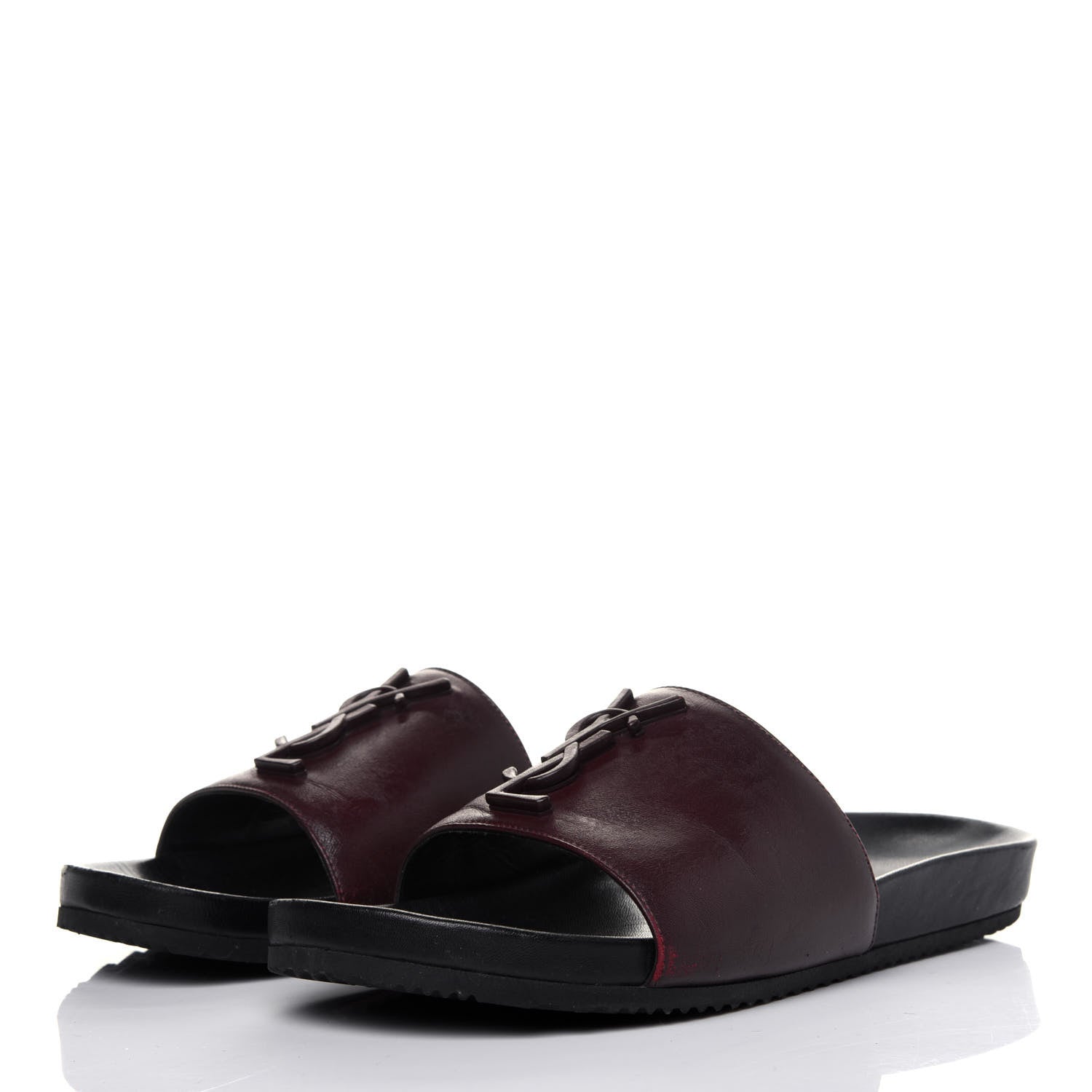 Saint Laurent Lambskin Joan Slide Sandals 39 Burgundy 3 of 11