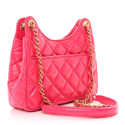 Chanel Shiny Crumpled Calfskin Quilted Small Wavy CC Hobo Pink 3 of 12
