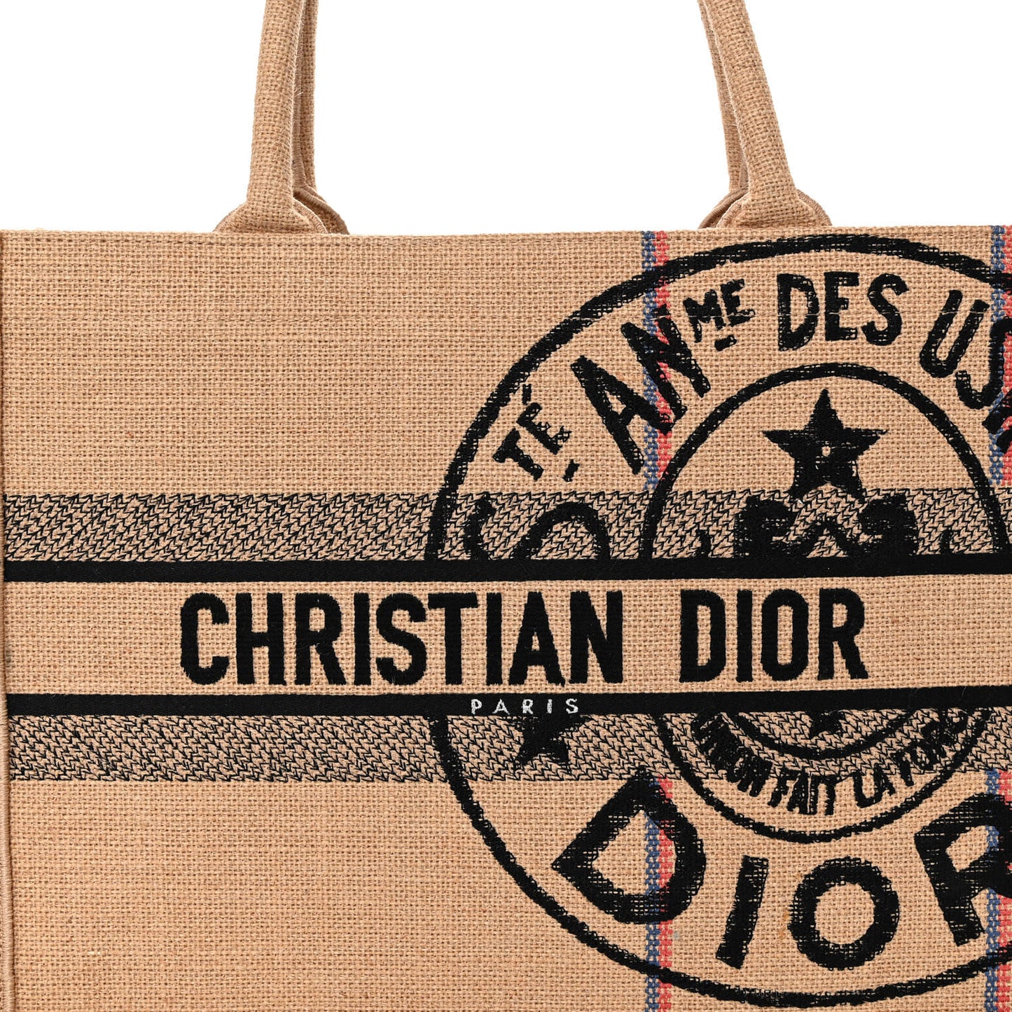 Canvas Jute Embroidered Medium Book Tote Black Beige
