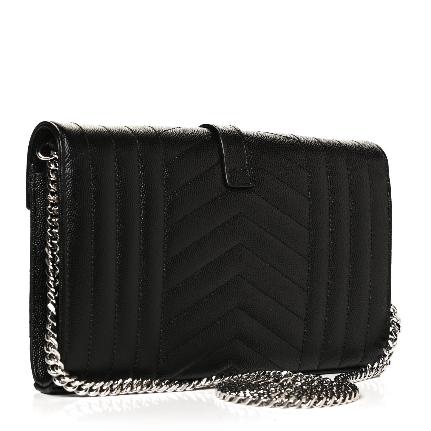Grain De Poudre Mixed Matelasse Triquilt Monogram Chain Wallet Black