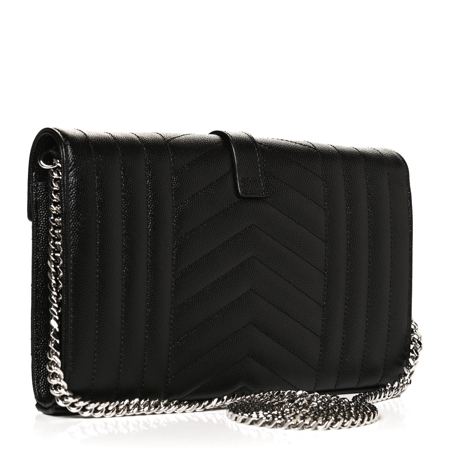 Saint Laurent Grain De Poudre Mixed Matelasse Triquilt Monogram Chain Wallet Black 2 of 10