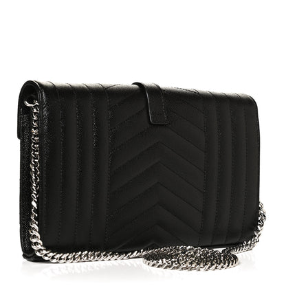 Saint Laurent Grain De Poudre Mixed Matelasse Triquilt Monogram Chain Wallet Black 2 of 10