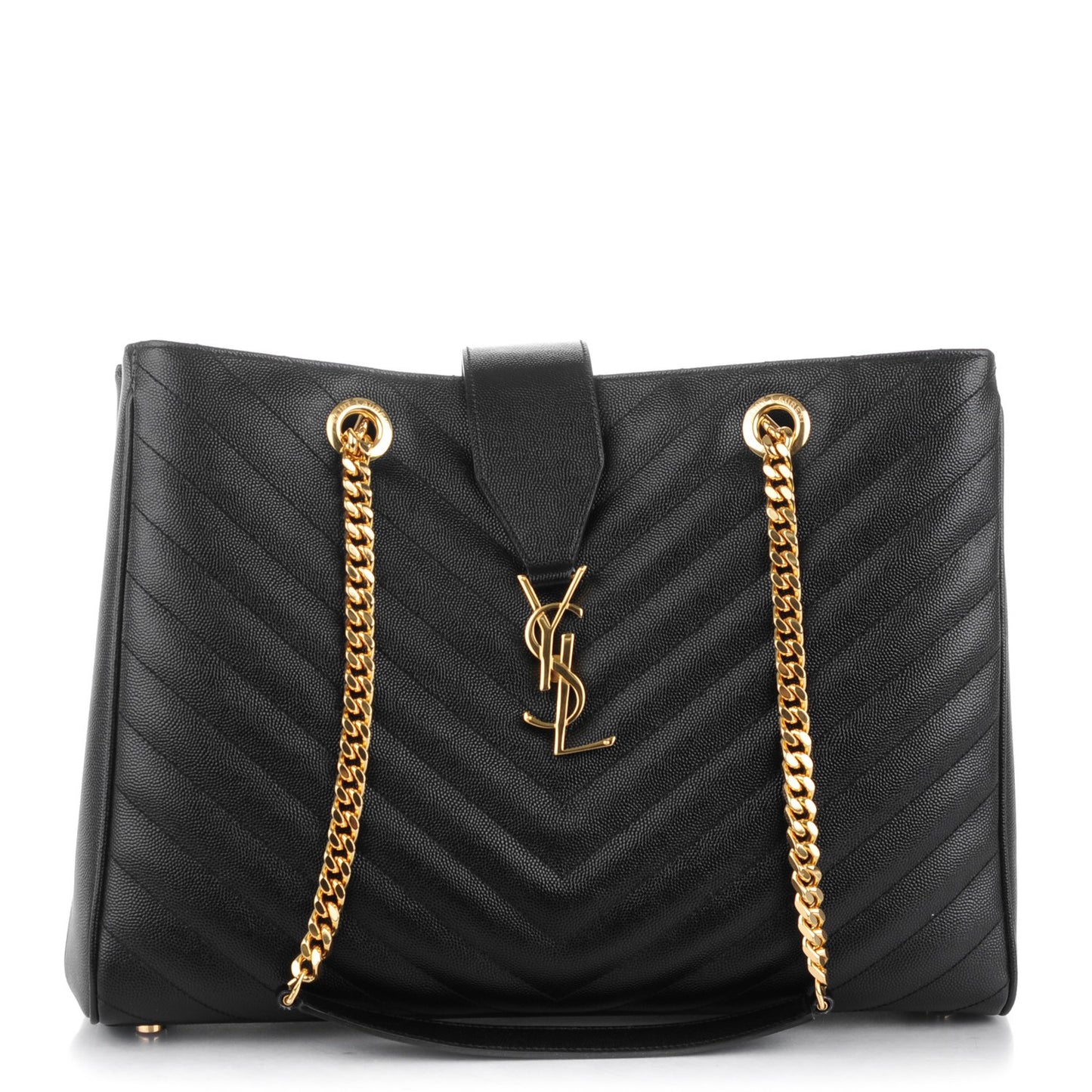 Grain De Poudre Matelasse Chevron Monogram Shopping Bag Black