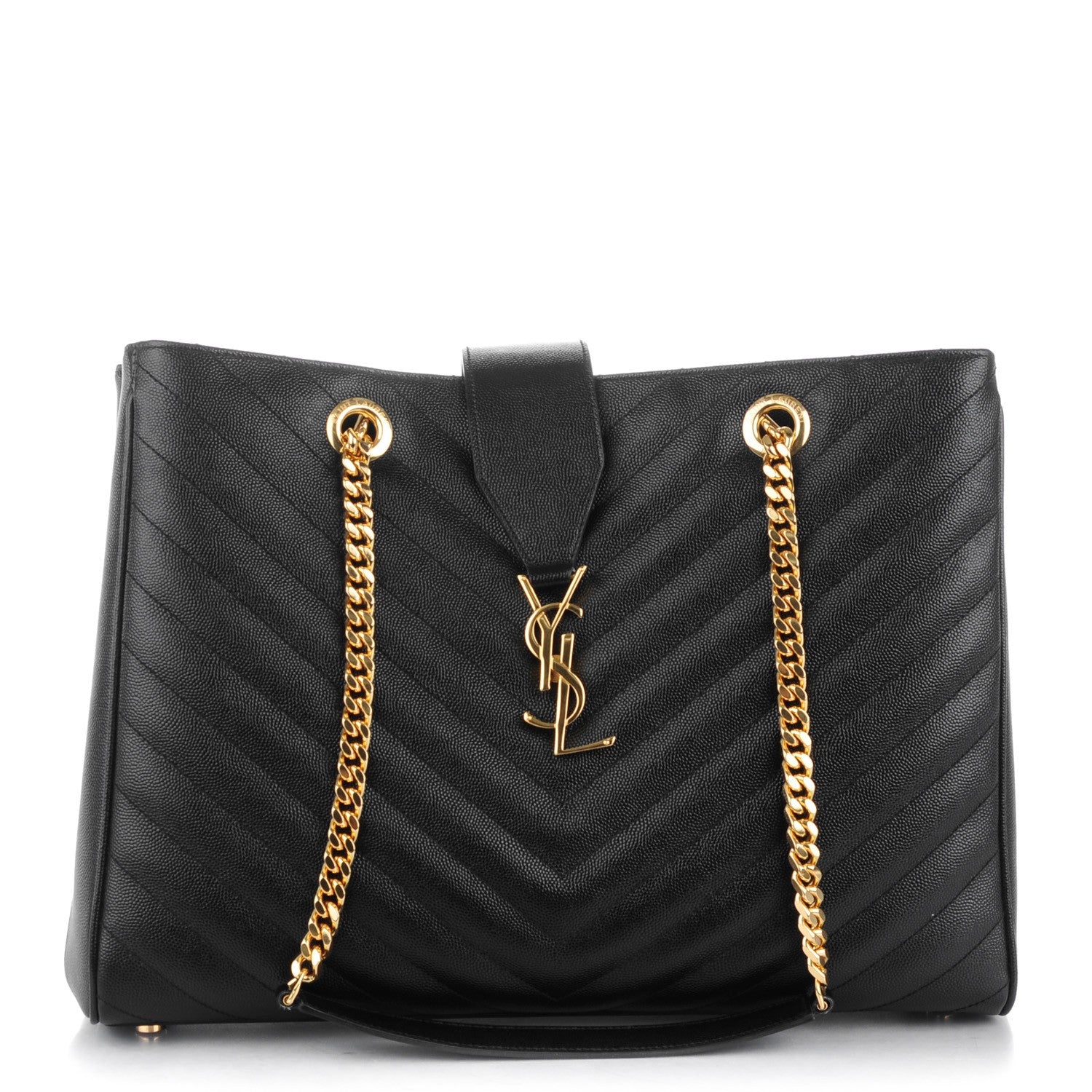 Saint Laurent Grain De Poudre Matelasse Chevron Monogram Shopping Bag Black 1 of 7