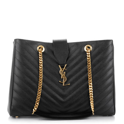 Saint Laurent Grain De Poudre Matelasse Chevron Monogram Shopping Bag Black 1 of 7