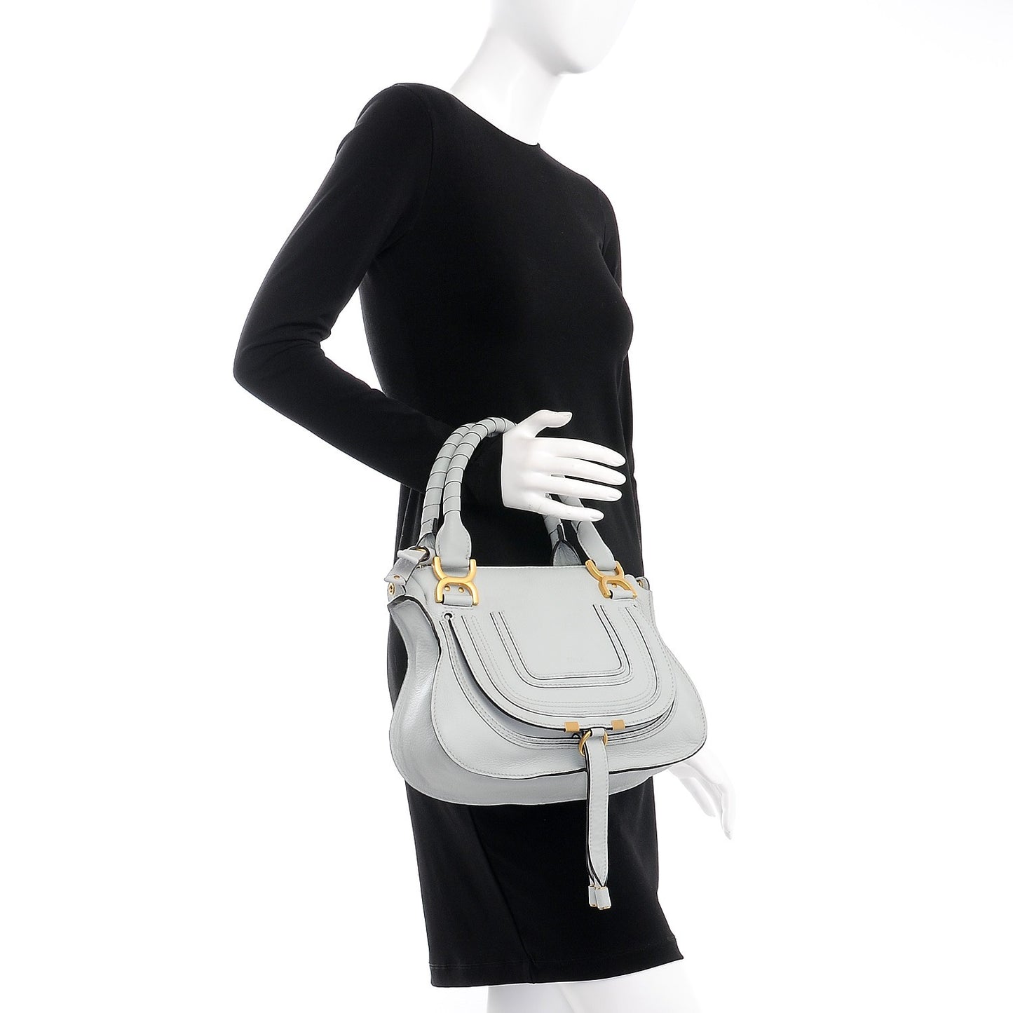 Calfskin Small Marcie Satchel Airy Grey